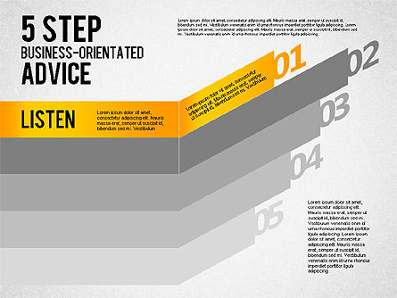 5段階のビジネス指向のアドバイス, PowerPointテンプレート, 01875, 段階図 — PoweredTemplate.com
