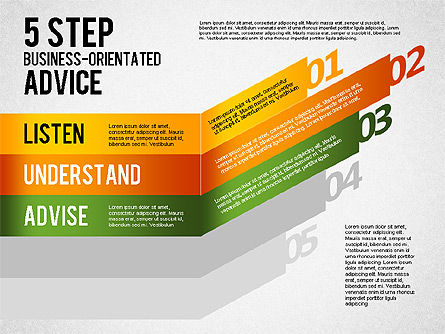 Asesoramiento orientado al negocio de 5 pasos, Diapositiva 3, 01875, Diagramas de la etapa — PoweredTemplate.com