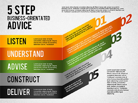 Conseils axés sur les cinq étapes, Diapositive 5, 01875, Schémas d'étapes — PoweredTemplate.com