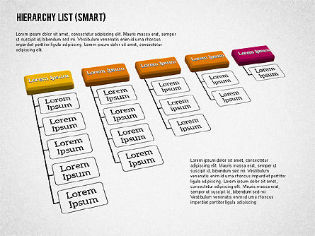 Hiërarchie lijst (smart), PowerPoint-sjabloon, 01988, Organisatorische Grafieken — PoweredTemplate.com