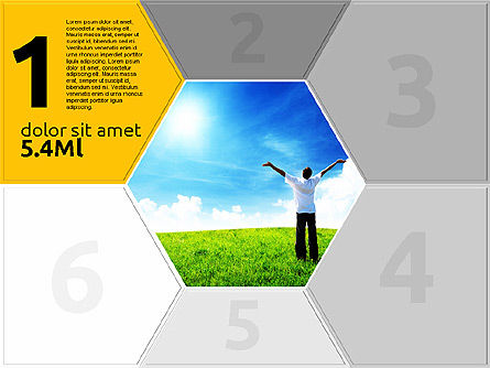 Etapas de Hexágono Coloreadas, Diapositiva 3, 02011, Diagramas de la etapa — PoweredTemplate.com