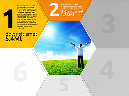 Etapas de Hexágono Coloreadas, Diapositiva 4, 02011, Diagramas de la etapa — PoweredTemplate.com