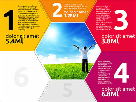 Étapes hexagonales colorées, Diapositive 6, 02011, Schémas d'étapes — PoweredTemplate.com