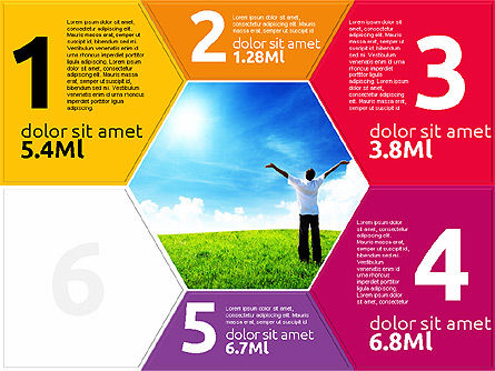 Étapes hexagonales colorées, Diapositive 7, 02011, Schémas d'étapes — PoweredTemplate.com