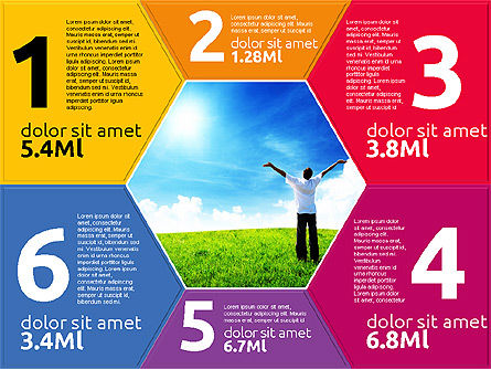 Etapas de Hexágono Coloreadas, Diapositiva 8, 02011, Diagramas de la etapa — PoweredTemplate.com