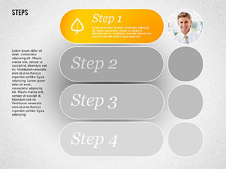 Schéma des étapes avec photos, Modele PowerPoint, 02050, Schémas d'étapes — PoweredTemplate.com