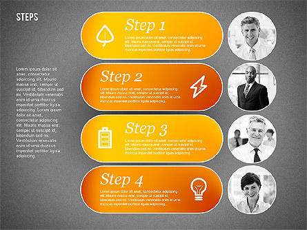 Steps com diagrama de fotos, Deslizar 12, 02050, Diagramas de Etapas — PoweredTemplate.com