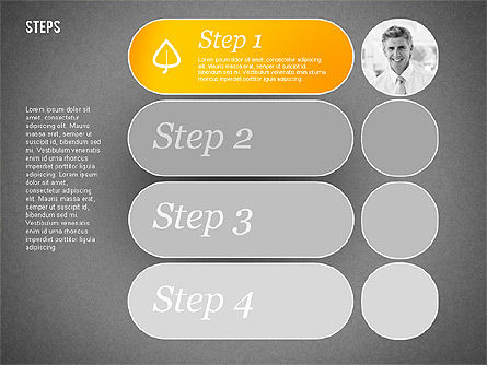 Steps with Photos Diagram, Slide 9, 02050, Stage Diagrams — PoweredTemplate.com