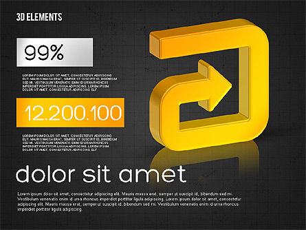 3次元の矢印のコレクション, スライド 15, 02053, 図形 — PoweredTemplate.com