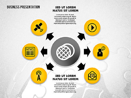 Proses Berbagi Konten Dengan Ikon, Templat PowerPoint, 02152, Diagram Proses — PoweredTemplate.com
