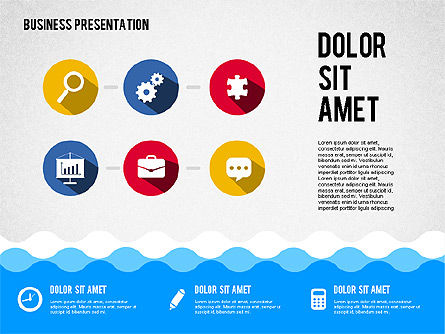Presentatie met pictogrammen en vormen in vlakke stijl, PowerPoint-sjabloon, 02155, Presentatie Templates — PoweredTemplate.com