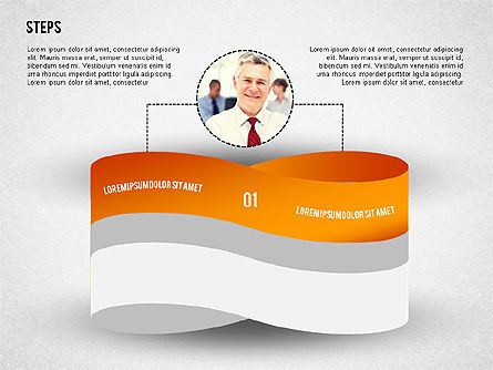Mobius Strip Like Steps with Photos, PowerPoint Template, 02221, Stage Diagrams — PoweredTemplate.com