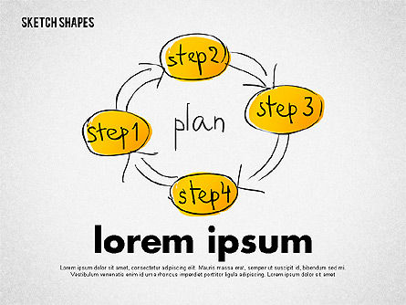 Sketch stijl diagrammen en vormen, PowerPoint-sjabloon, 02227, Businessmodellen — PoweredTemplate.com
