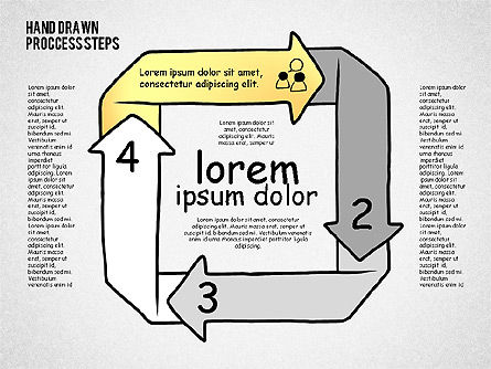Diagrammes de processus dans le style de dessin à la main, Modele PowerPoint, 02298, Schémas de procédés — PoweredTemplate.com