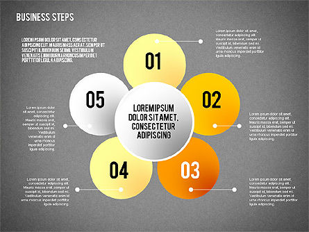 Colored business steps diagram, Deslizar 12, 02379, Diagramas de Etapas — PoweredTemplate.com
