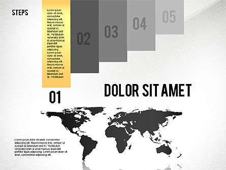 Geënsceneerde diagram met wereldkaart, PowerPoint-sjabloon, 02427, Stage diagrams — PoweredTemplate.com