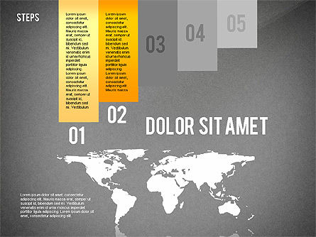 세계지도가 포함 된 단계별 다이어그램, 슬라이드 12, 02427, 단계 도표 — PoweredTemplate.com