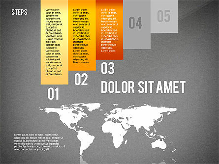 세계지도가 포함 된 단계별 다이어그램, 슬라이드 13, 02427, 단계 도표 — PoweredTemplate.com