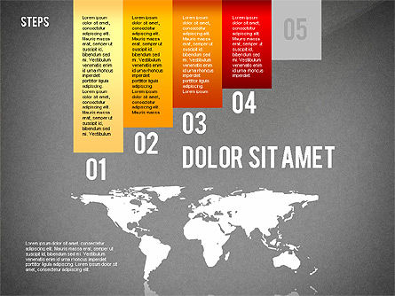 세계지도가 포함 된 단계별 다이어그램, 슬라이드 14, 02427, 단계 도표 — PoweredTemplate.com