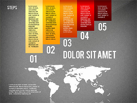 세계지도가 포함 된 단계별 다이어그램, 슬라이드 15, 02427, 단계 도표 — PoweredTemplate.com