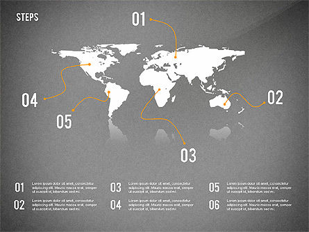 Diagrama escalonado con el mapa del mundo, Diapositiva 16, 02427, Diagramas de la etapa — PoweredTemplate.com
