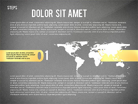 세계지도가 포함 된 단계별 다이어그램, 슬라이드 17, 02427, 단계 도표 — PoweredTemplate.com
