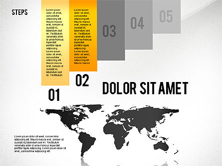 세계지도가 포함 된 단계별 다이어그램, 슬라이드 2, 02427, 단계 도표 — PoweredTemplate.com
