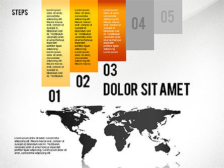 세계지도가 포함 된 단계별 다이어그램, 슬라이드 3, 02427, 단계 도표 — PoweredTemplate.com