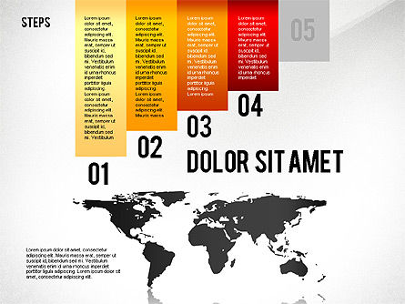 세계지도가 포함 된 단계별 다이어그램, 슬라이드 4, 02427, 단계 도표 — PoweredTemplate.com