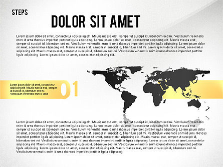 세계지도가 포함 된 단계별 다이어그램, 슬라이드 7, 02427, 단계 도표 — PoweredTemplate.com
