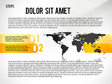 세계지도가 포함 된 단계별 다이어그램, 슬라이드 8, 02427, 단계 도표 — PoweredTemplate.com