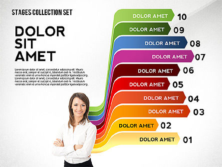 다채로운 단계 개념 도구 상자, 파워 포인트 템플릿, 02544, 단계 도표 — PoweredTemplate.com