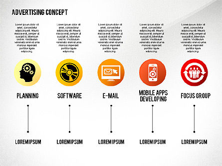 Diagrama del concepto del proceso publicitario, Plantilla de PowerPoint, 02602, Diagramas de proceso — PoweredTemplate.com