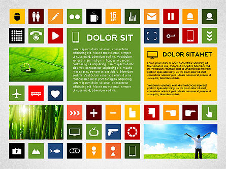 Présentation colorée de style plat avec des icônes, Modele PowerPoint, 02635, Icônes — PoweredTemplate.com