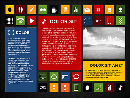Kleurrijke vlakke stijl presentatie met pictogrammen, Dia 10, 02635, Icoontjes — PoweredTemplate.com