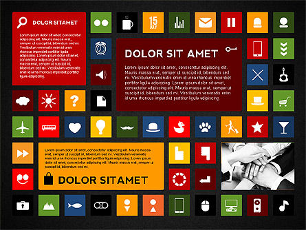 Colorful apresentação em estilo flat com ícones, Deslizar 11, 02635, Ícones — PoweredTemplate.com