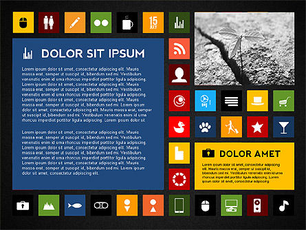 Presentación de estilo plano colorido con iconos, Diapositiva 12, 02635, Iconos — PoweredTemplate.com