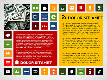 Kleurrijke vlakke stijl presentatie met pictogrammen, Dia 5, 02635, Icoontjes — PoweredTemplate.com