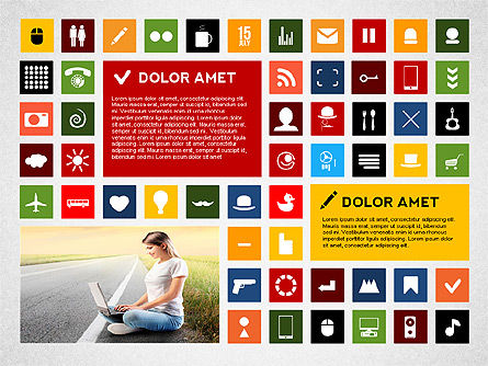 Colorful apresentação em estilo flat com ícones, Deslizar 8, 02635, Ícones — PoweredTemplate.com