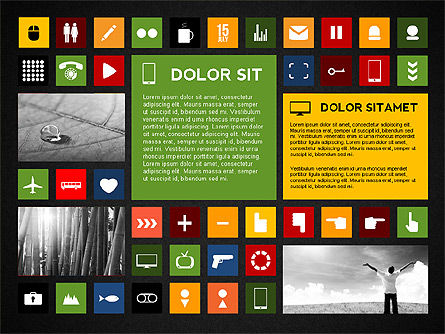 Présentation colorée de style plat avec des icônes, Diapositive 9, 02635, Icônes — PoweredTemplate.com