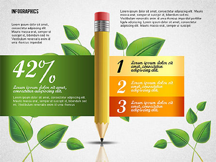 铅笔和绿叶的选项, 幻灯片 3, 02641, 阶段图 — PoweredTemplate.com