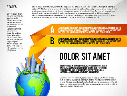 Globe Dengan Toolbox Pilihan Pusat Bisnis, Templat PowerPoint, 02675, Diagram Panggung — PoweredTemplate.com