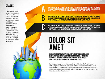 Globe avec centre d'affaires toolbox tool, Diapositive 2, 02675, Schémas d'étapes — PoweredTemplate.com