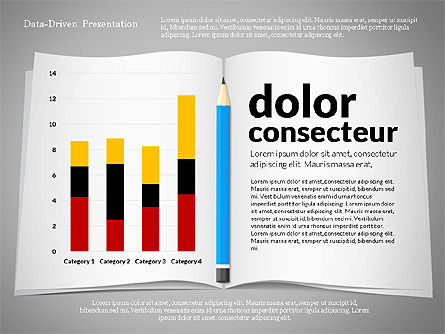 Dati presentazione guidato con il libro e la matita, Modello PowerPoint, 02711, Diagrammi e Grafici con Dati — PoweredTemplate.com