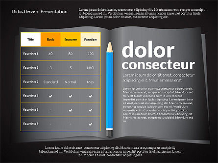 Datengesteuerte Präsentation mit Buch und Bleistift, Folie 14, 02711, Datengetriebene Diagramme und Charts — PoweredTemplate.com