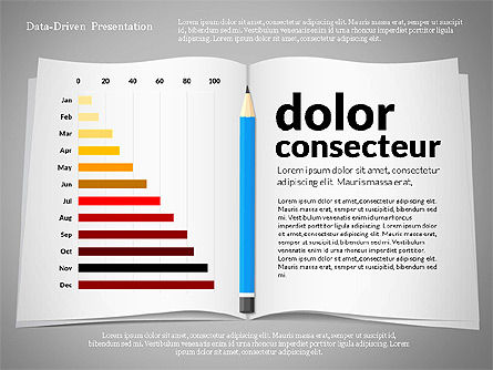 Datengesteuerte Präsentation mit Buch und Bleistift, Folie 3, 02711, Datengetriebene Diagramme und Charts — PoweredTemplate.com