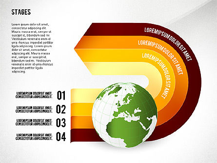 Opções e estágios do Globo, Modelo do PowerPoint, 02723, Diagramas de Etapas — PoweredTemplate.com