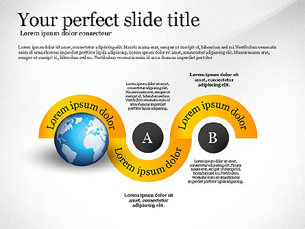 Etapes et diagramme de processus avec globe, Modele PowerPoint, 02749, Schémas d'étapes — PoweredTemplate.com