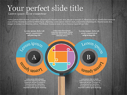 Rompecabezas y etapas con lupa Caja de herramientas, Diapositiva 12, 02814, Diagramas de puzzle — PoweredTemplate.com