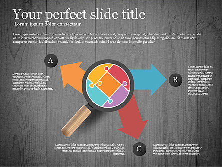 Rompecabezas y etapas con lupa Caja de herramientas, Diapositiva 16, 02814, Diagramas de puzzle — PoweredTemplate.com